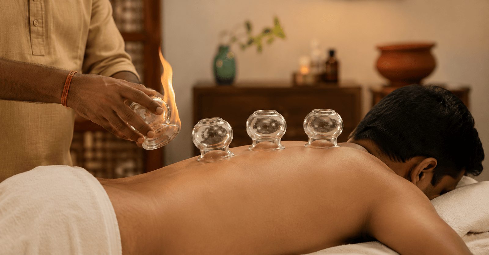 Fire cupping therapy at Sun Yoga & Therapy Guduvancheri Chennai