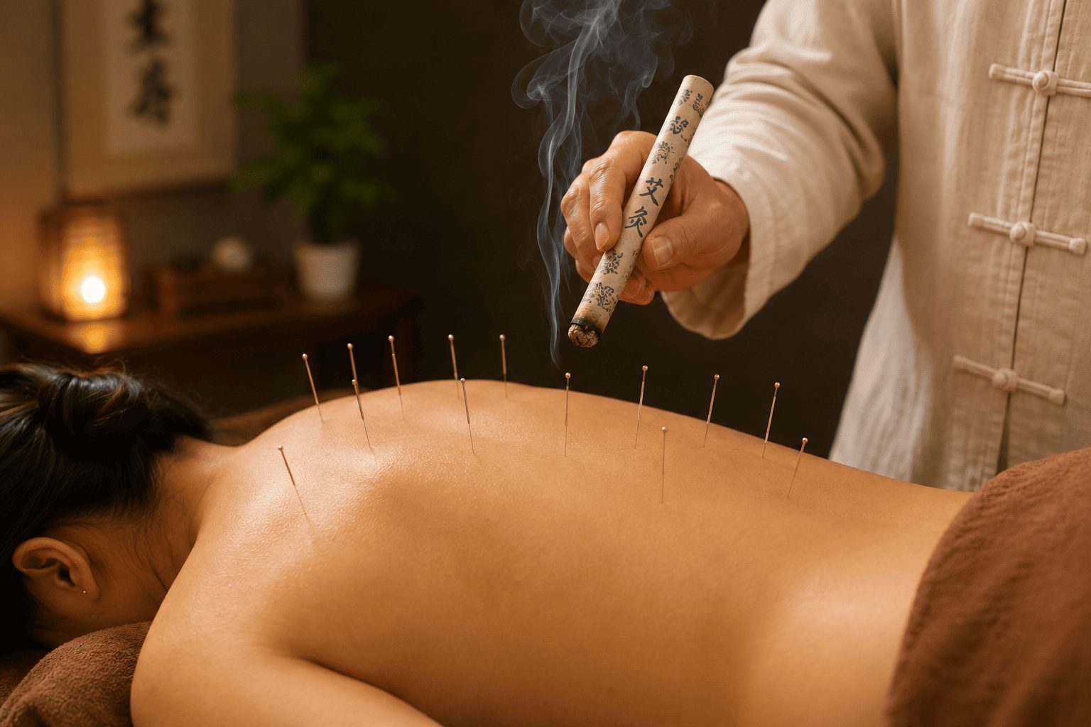 Moxa therapy with acupuncture needles — Sun Yoga & Therapy Guduvancheri Chennai
